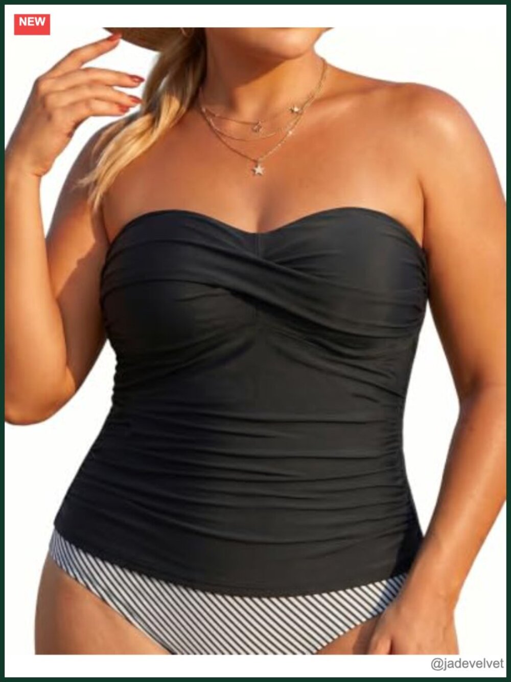 Plus Size Bandeau Tankini Top Strapless Swim Top Tummy Control Twist Front